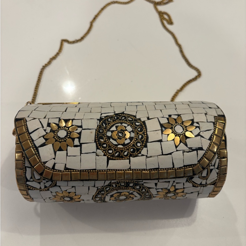 Gold and White Cylinder Evening Bag
